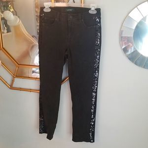 Ralph Lauren Black Ankle Jean's W/Sequined Side Stripe Sz. 0